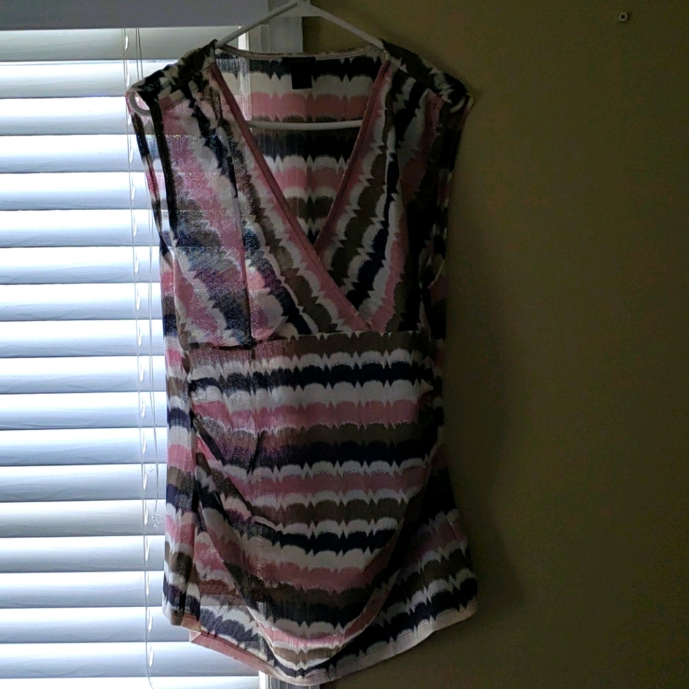 Anne Taylor striped blouse pink and brown